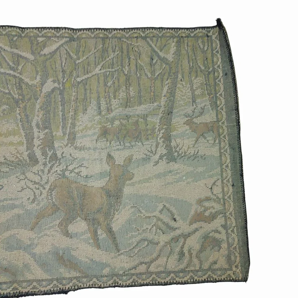 Deer Forest Long Tapestry Wall Hanging Scenic Winter Landscape Vintage Woven